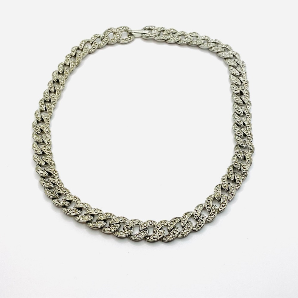 Necklace Vintage Silver Tone Collar 16.5” Chunky Statement